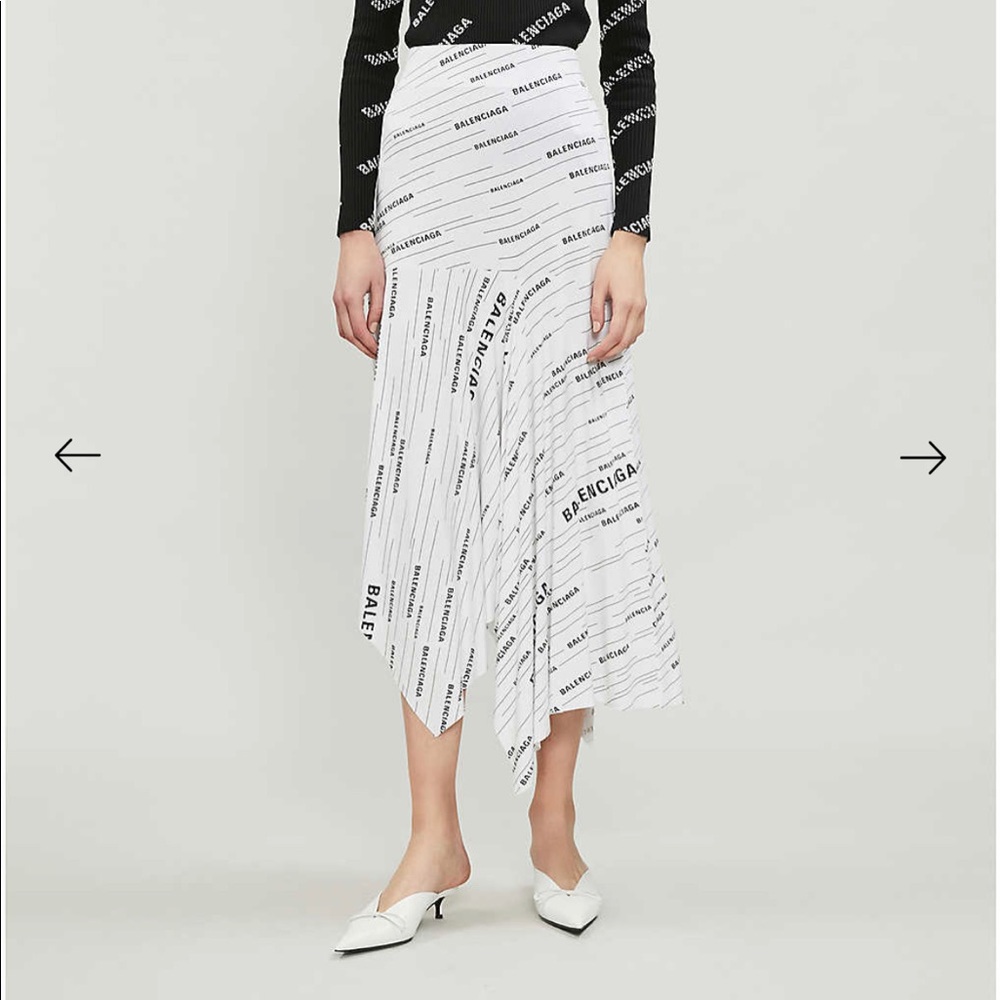 Balenciaga logo jersey black white asymmetrical handkerchief hem skirt size M